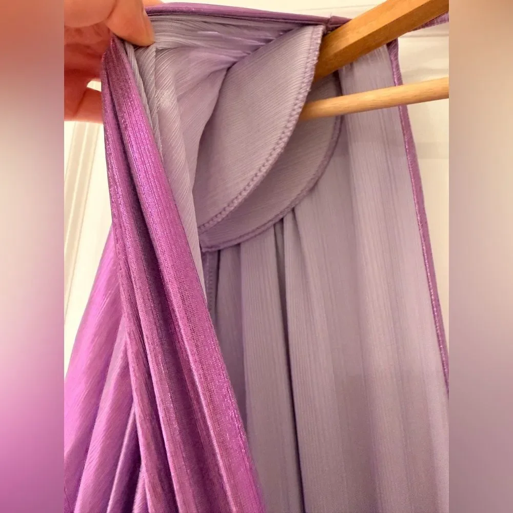 NWOT BRONX AND BANCO Zoe Metallic Blouson-Sleeve Elegant Purple Evening Gown - Picture 11 of 13